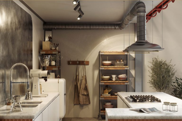 A small kitchen interior with kitchen chimney, When Should You Use A Kitchen Chimney?