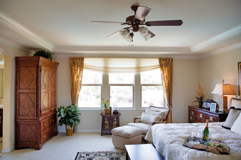Interior of an earth themed living room with a ceiling fan, Should You Put A Ceiling Fan In The Bedroom?