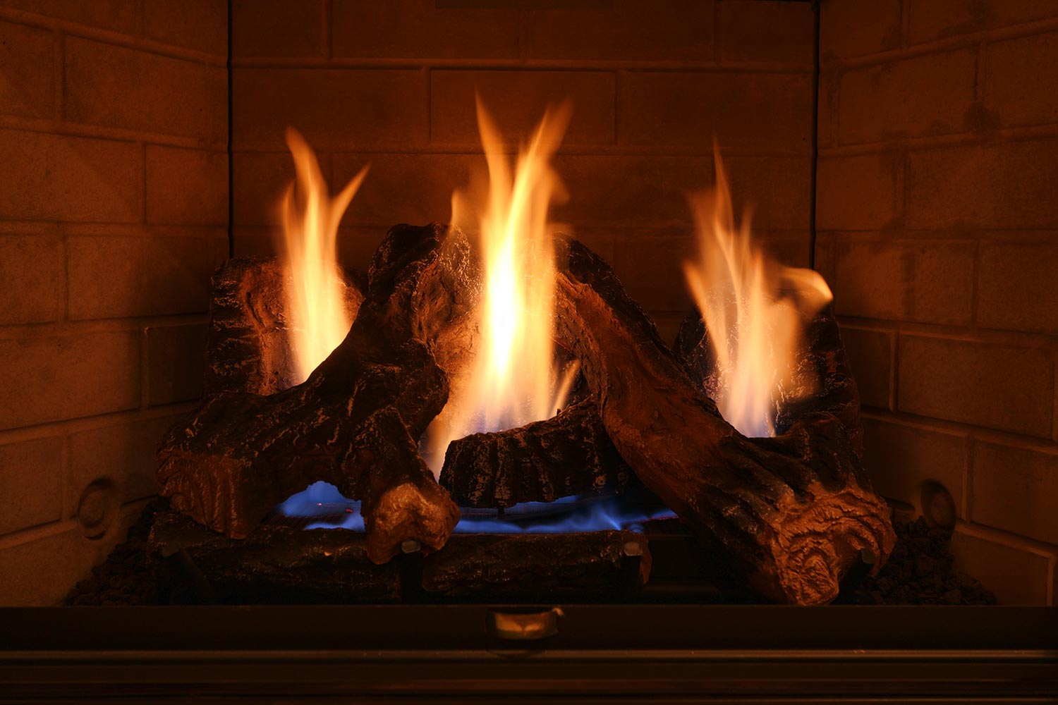 Burning fireplace at home