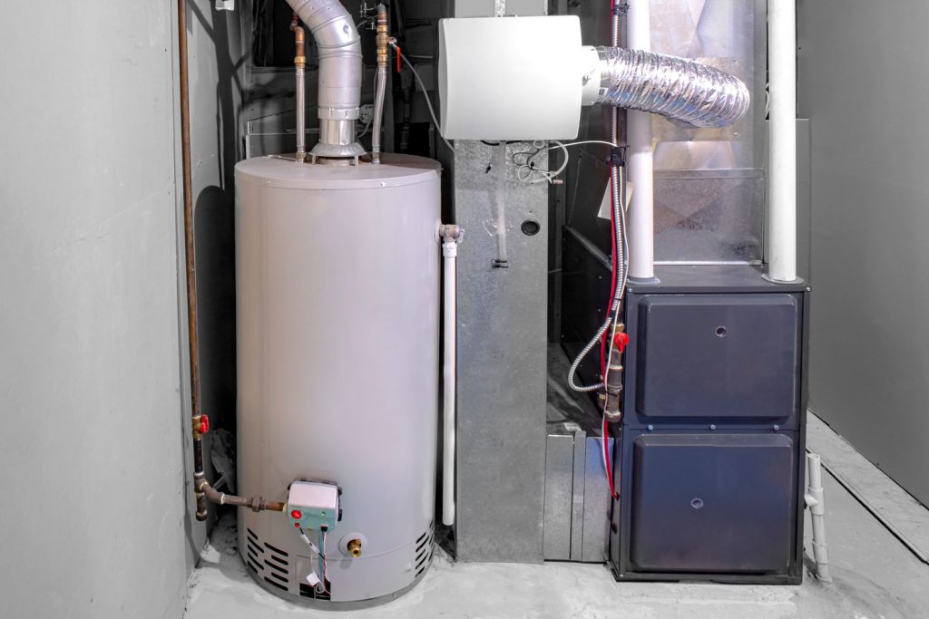 A natural gas furnace under the basement of a house