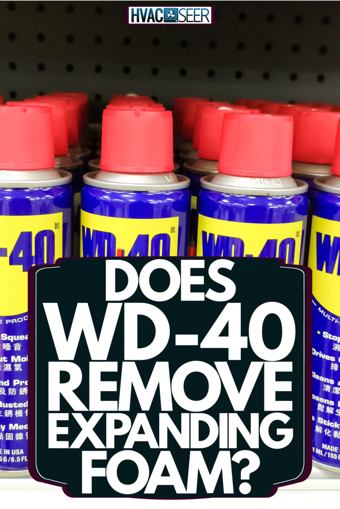 A store shelf filled with WD-40 products, Does WD-40 Remove Expanding Foam?