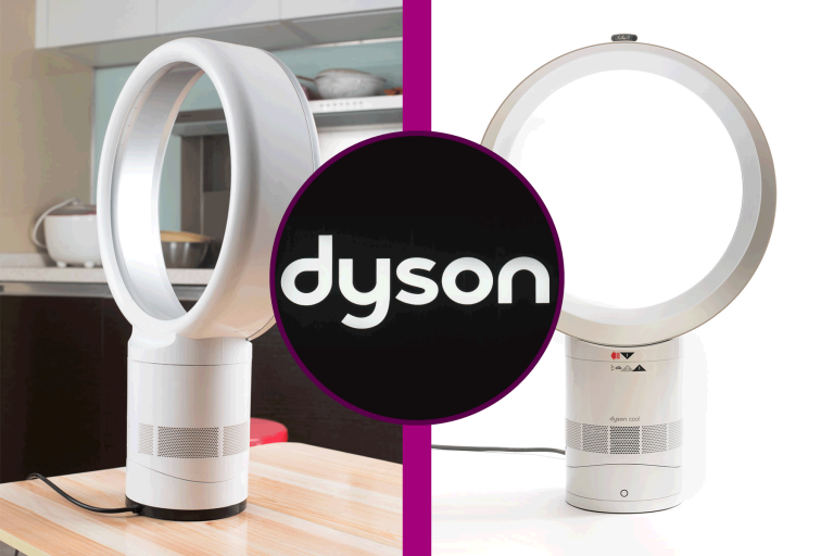 Two collaged photos of Dyson fans, Dyson Fan Not Rotating—What To Do?