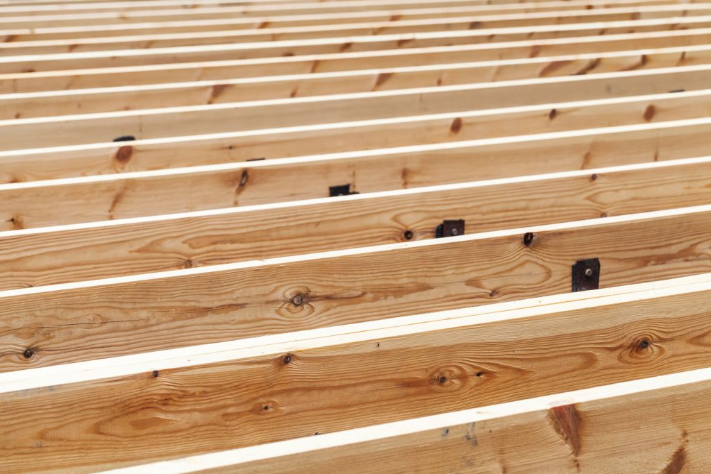 Visible ceiling joist under construction of a house