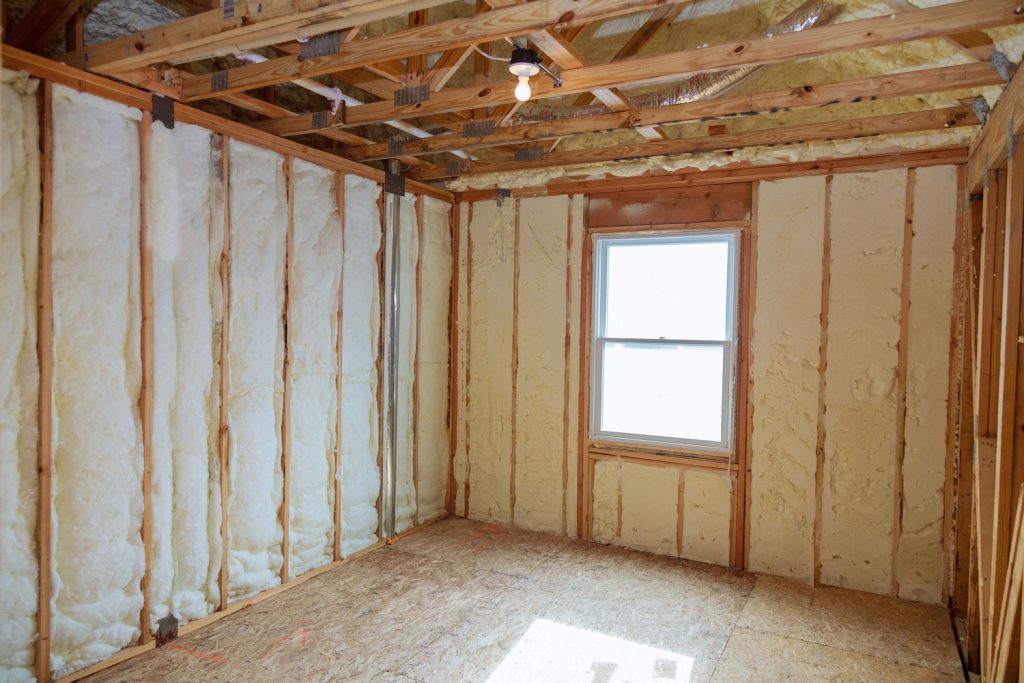 A house under construction insulated with spray foam insulation