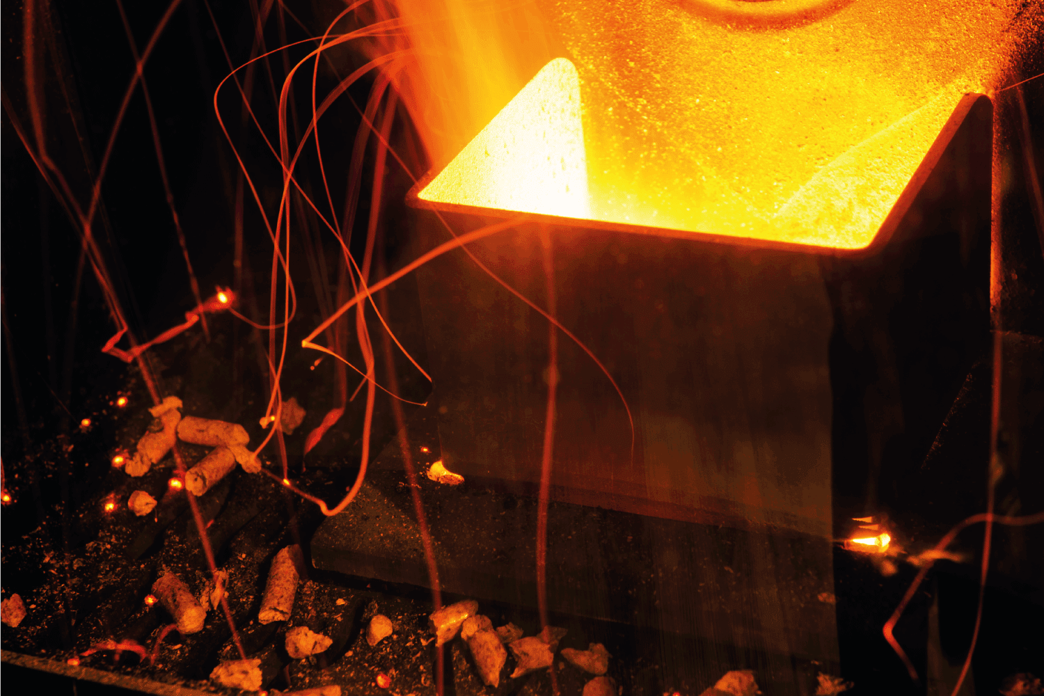 Closeup on the combustion of an pellet stove