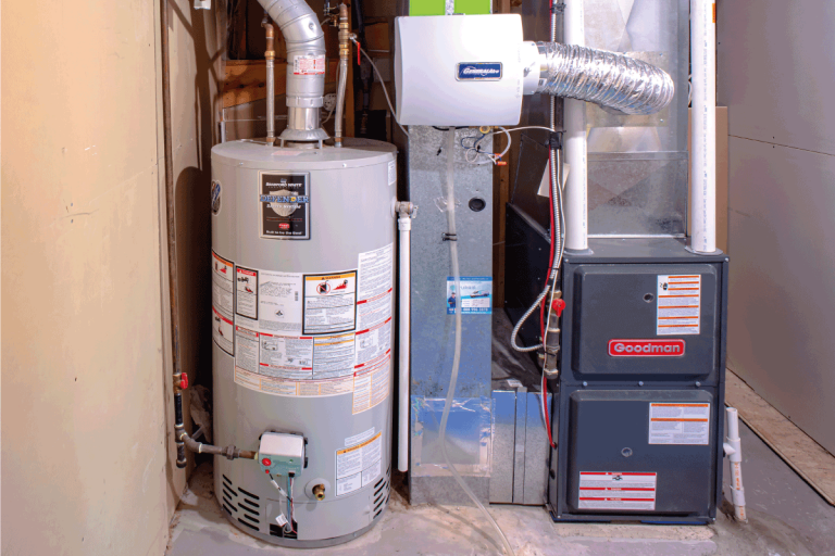 A home Goodman high efficiency furnace with Bradford White Residential gas water heater & an Generalaire humidifier. How Much Does a Goodman Furnace Weigh [by Model]