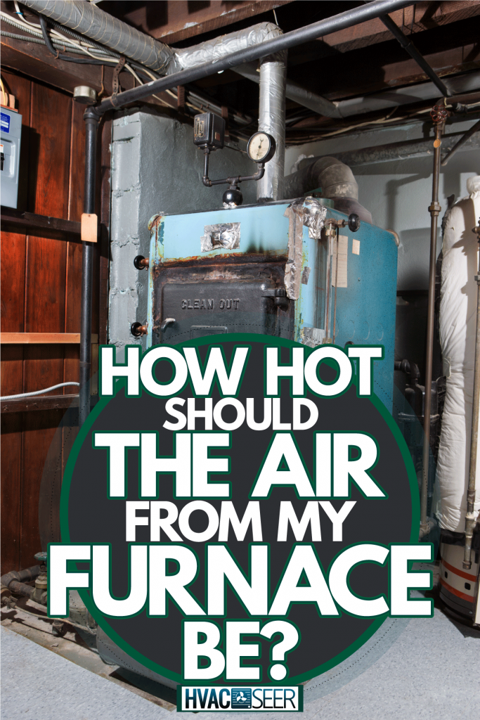 A residential house furnace painted in blue, How Hot Should The Air From My Furnace Be?