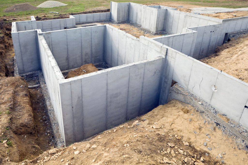 A house foundation wall for the basement under going construction