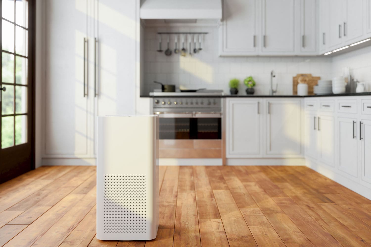 Air Purifier In Modern Kitchen For Fresh Air, Healthy Life, Cleaning And Removing Dust.