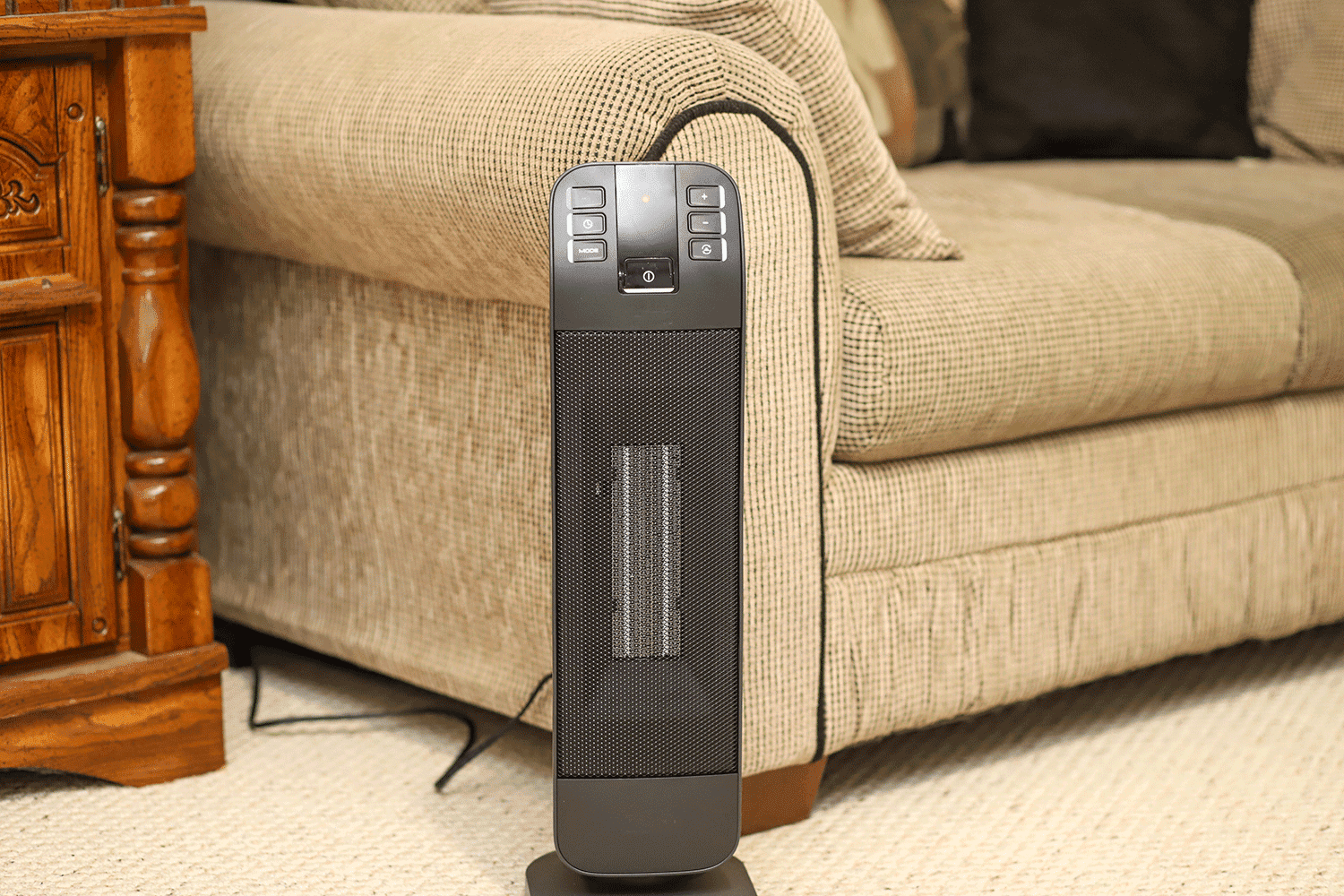 A space heater in a living room in a home