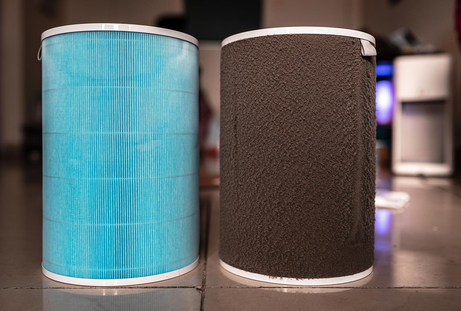 Air purifier filter for pollutants and micro organisms before and after use for a month