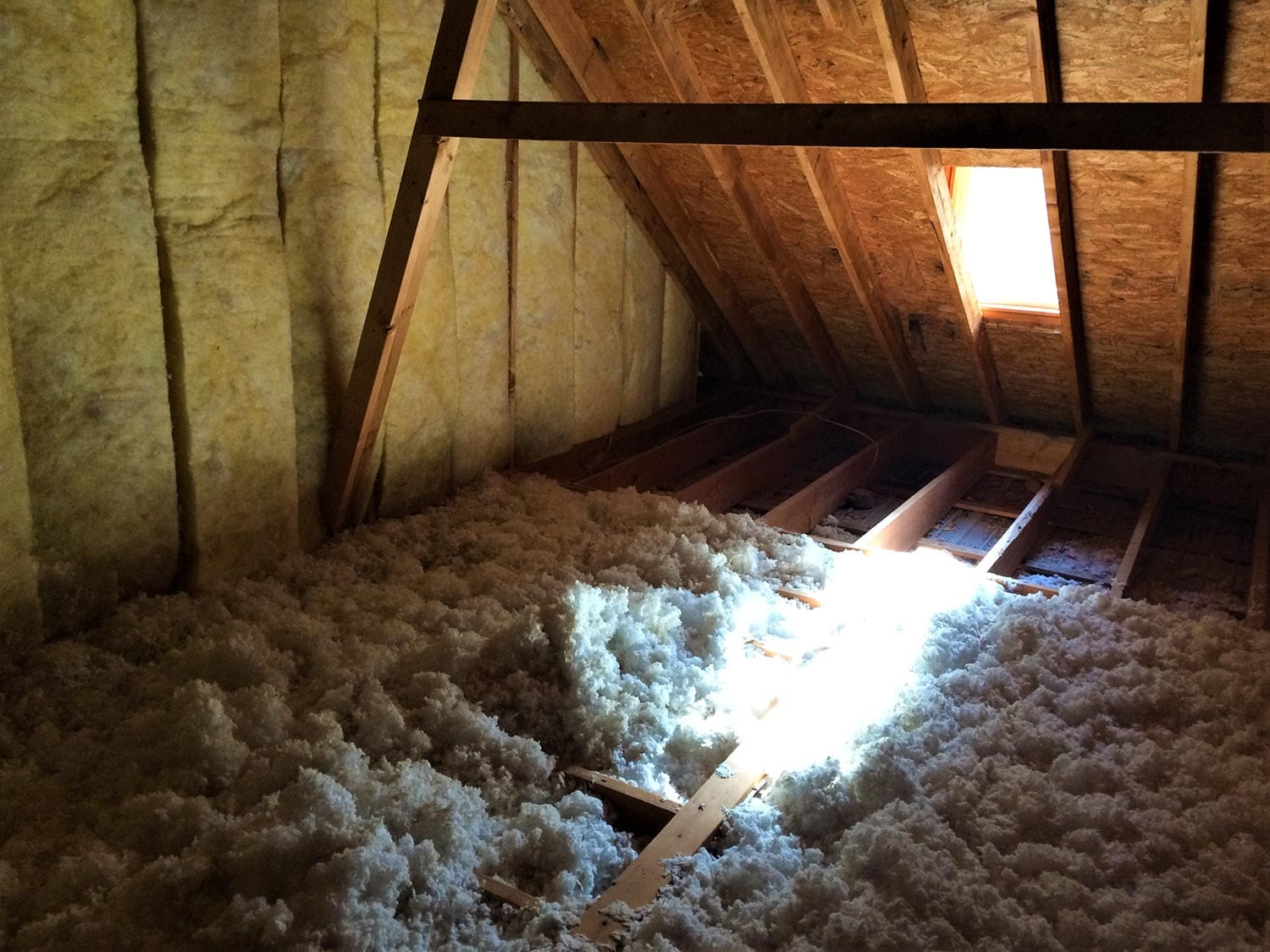Blown insulation on attic floor