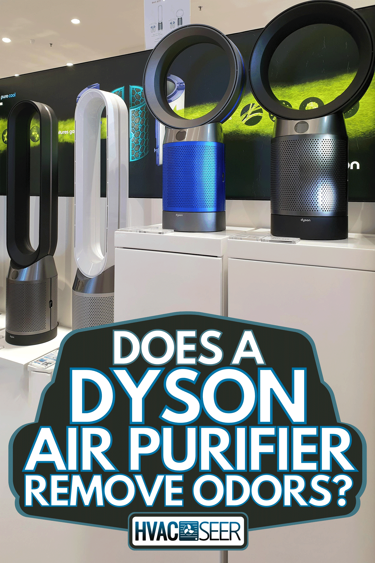 A dyson pure cool purifying tower fan on store shelf, Does A Dyson Air Purifier Remove Odors?