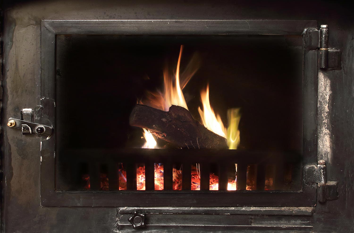 Fire in a fireplace in winter