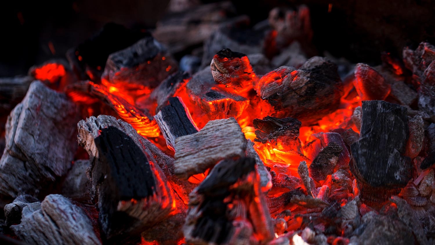 Glowing hot charcoal fire
