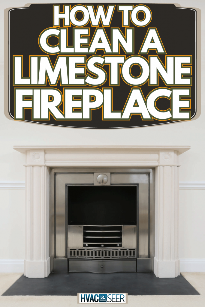 A white fireplace mantel with a stainless heat insulated metal, How To Clean A Limestone Fireplace