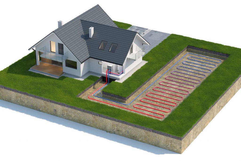 Illustration of house and how a heat pump source illustration