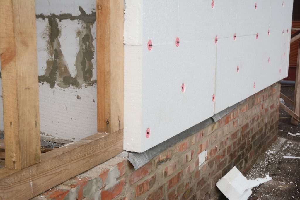 Styrofoam board insulation panels installed on the wall