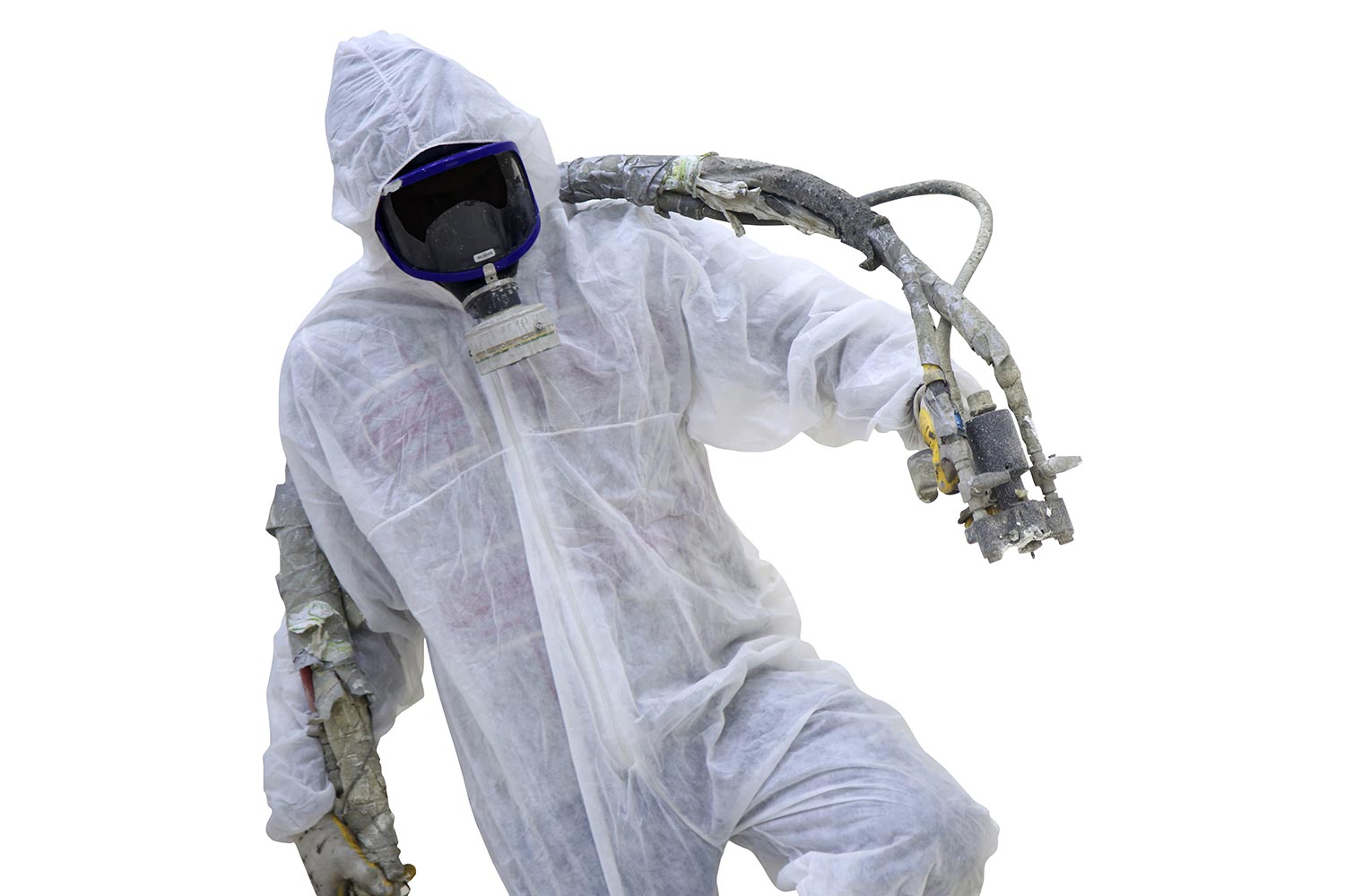 Technician in the white protect suit