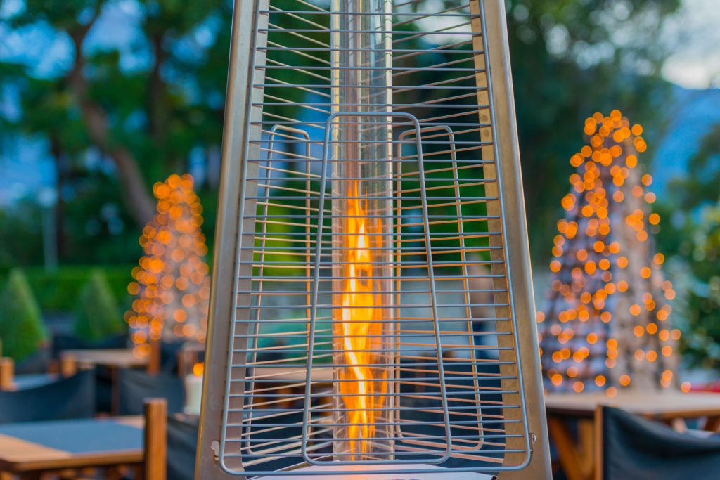 A closeup selective focus shot of an outdoor heater