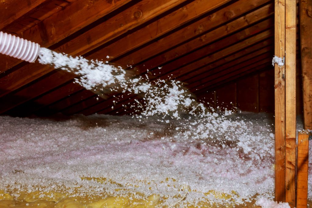 Blown-in insulation in the attic