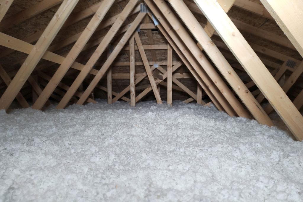 Blown-in insulation on the attic