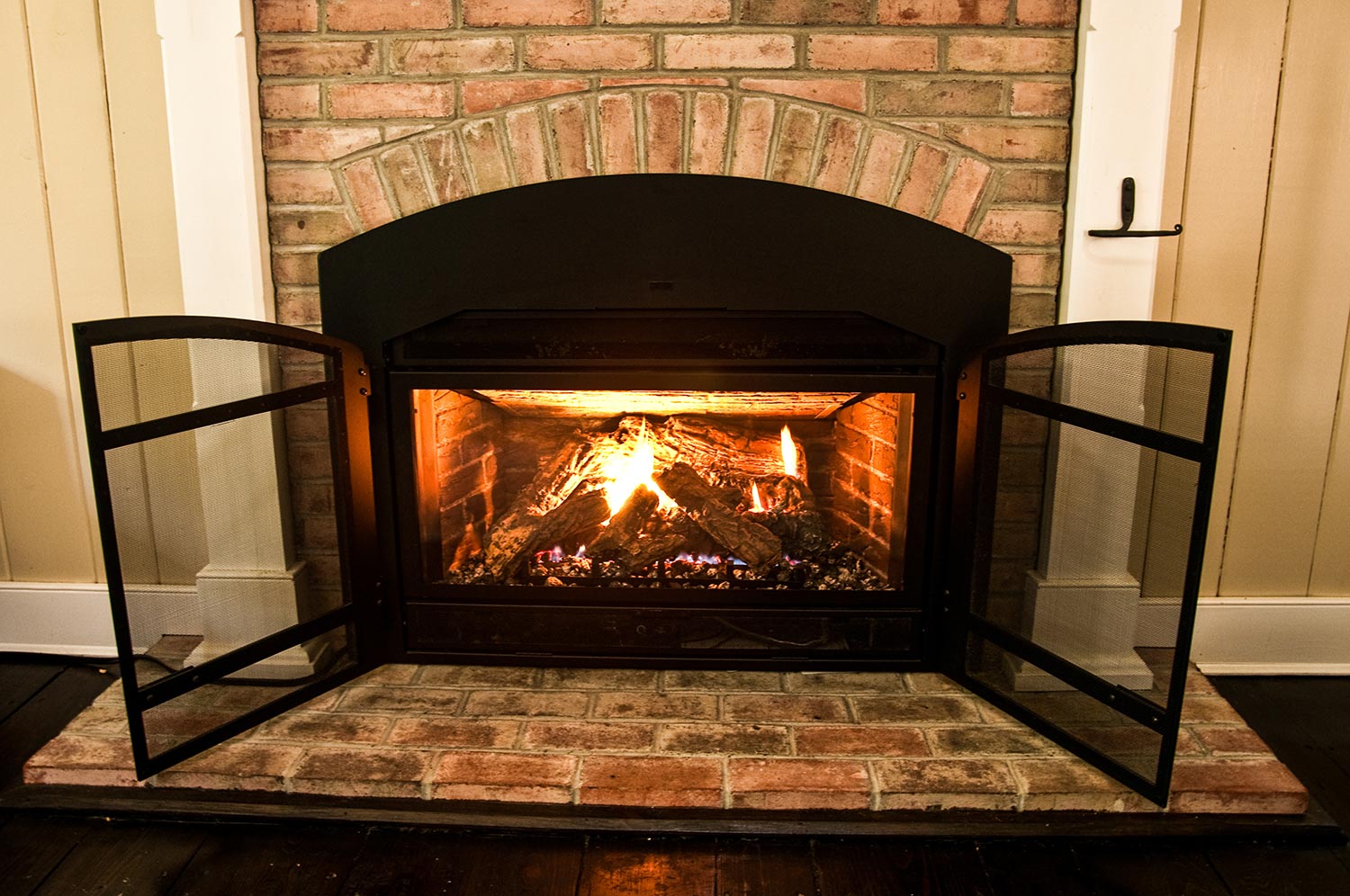 Gas fireplace provides warmth during cold winter