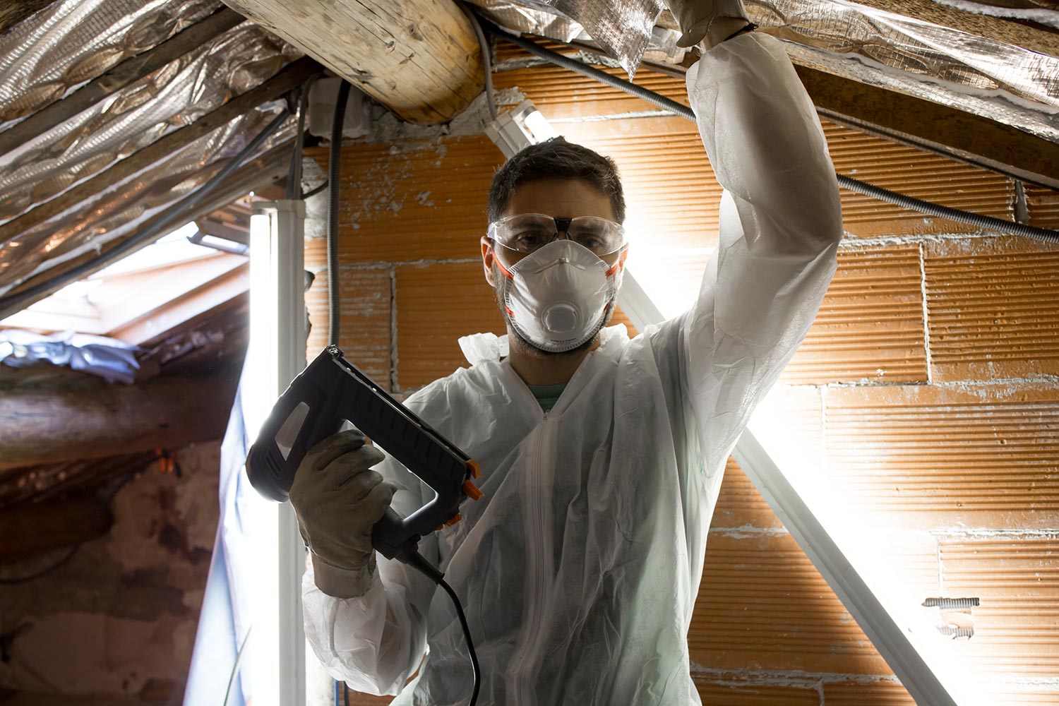 Man wearing safety equipment for insulation