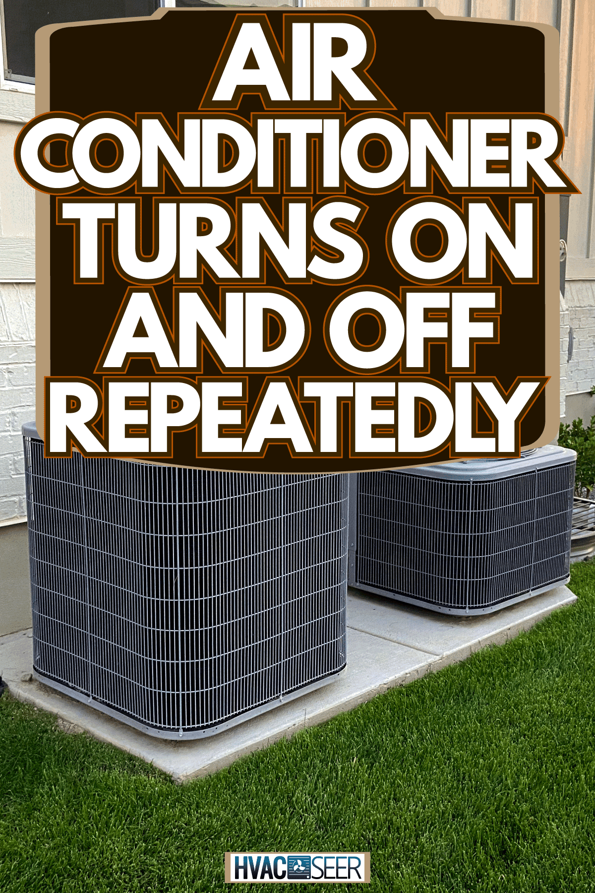 Double air conditioning unit mounted on small concrete slabs, Air Conditioner Turns On And Off Repeatedly 