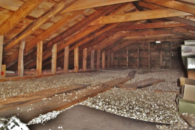 Asbestos insulation sprayed across the attic flooring, What Color Is Asbestos Insulation?