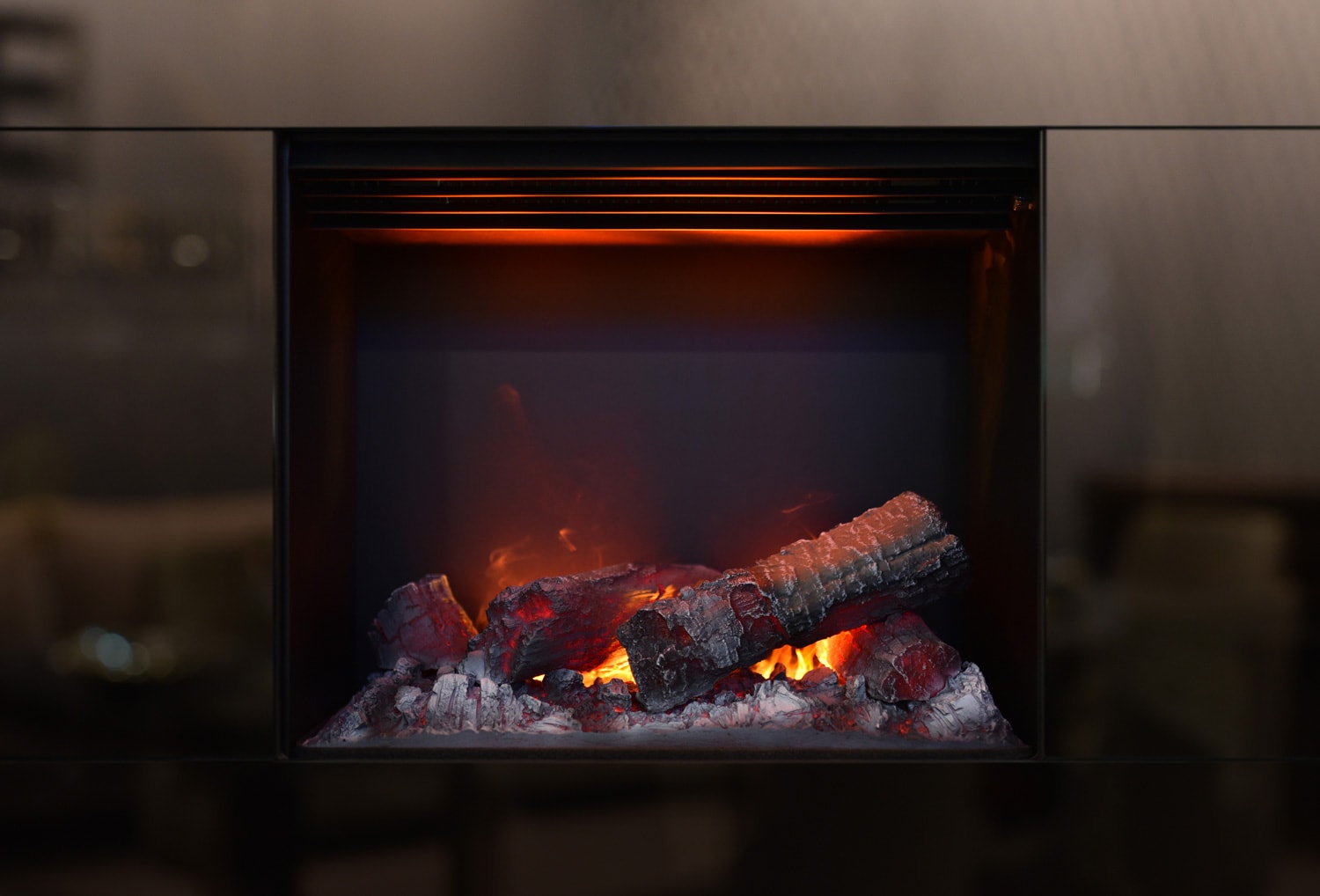 fake firewood fireplace working on electricity built in modern furniture