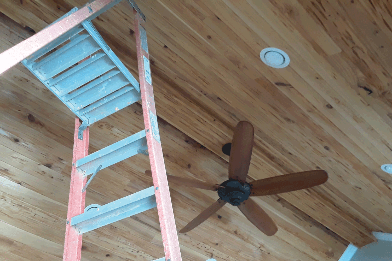 ladder and fan, lookup shot