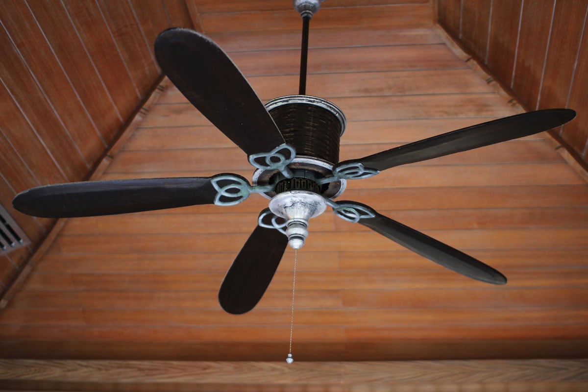 old style electric ceiling fan in attic