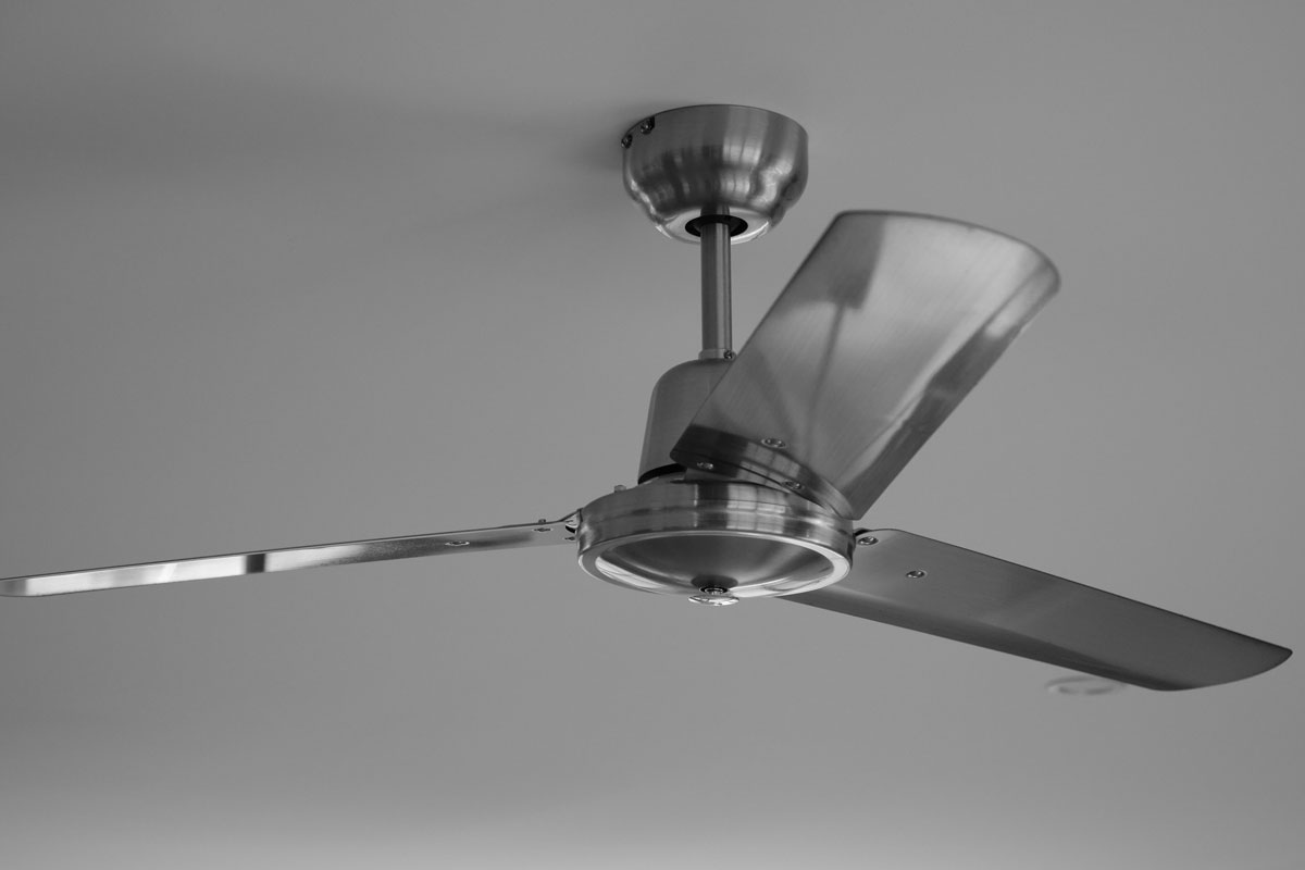 Silver color ceiling fan or stainless type ceiling fan attached on