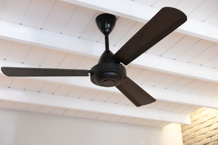 Black color ceiling fan is dominant color for a gorgeous white ceiling on a living room, How Much Does It Cost To Run A Ceiling?