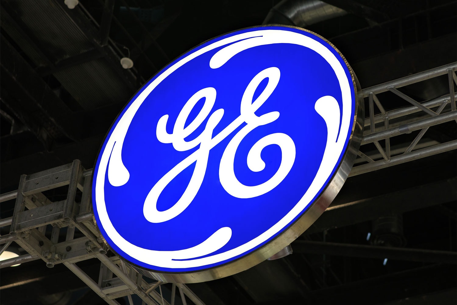 A GE logo at a showroom