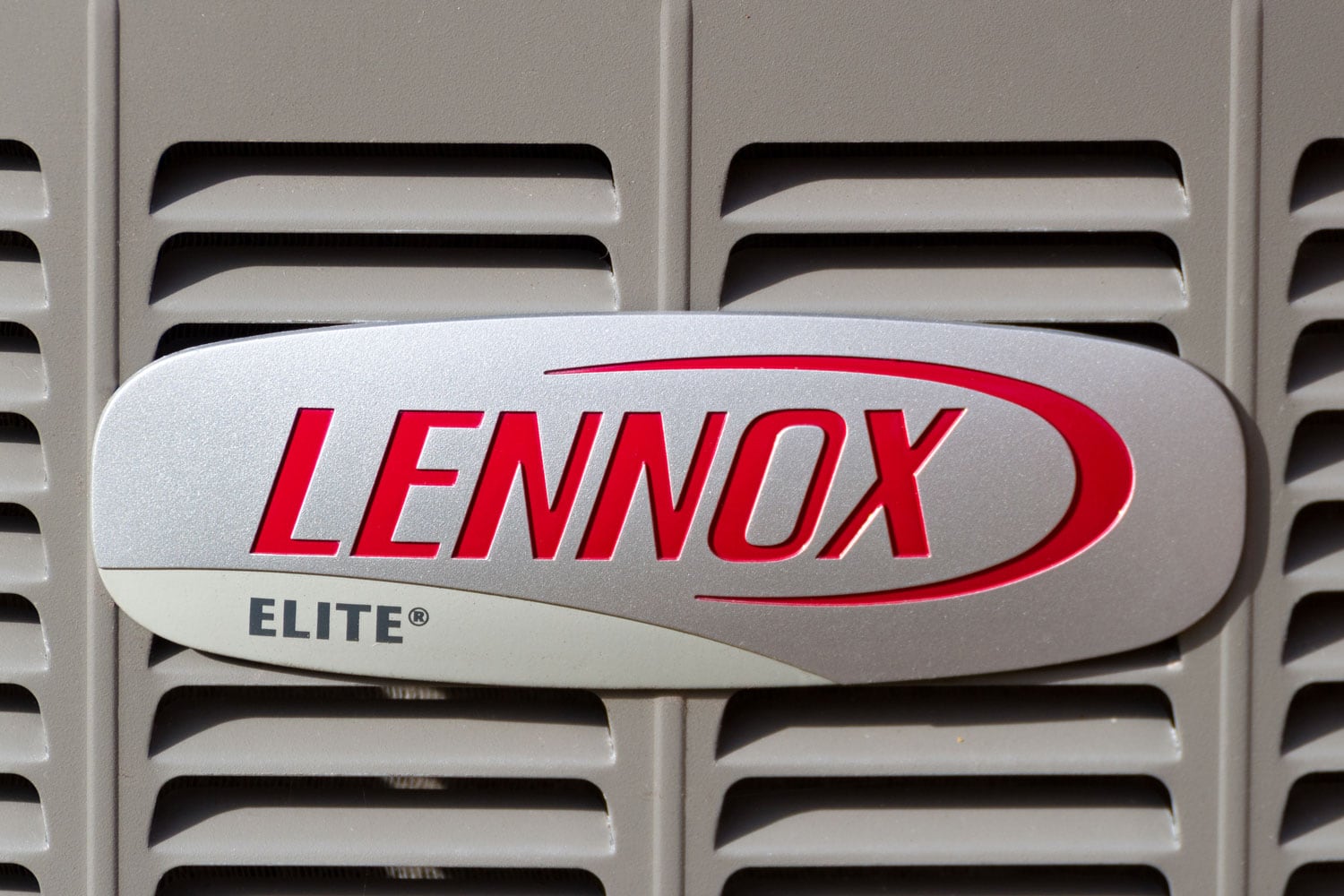 A Lennox logo photographed up close