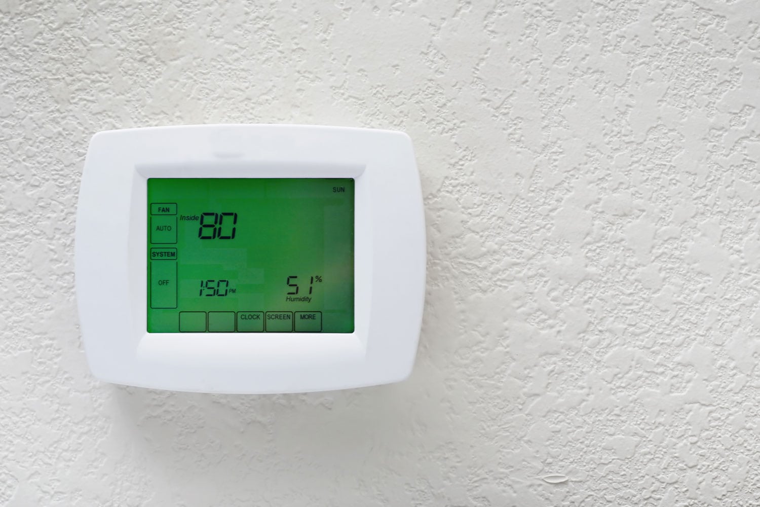 A white thermostat set at 80 degrees