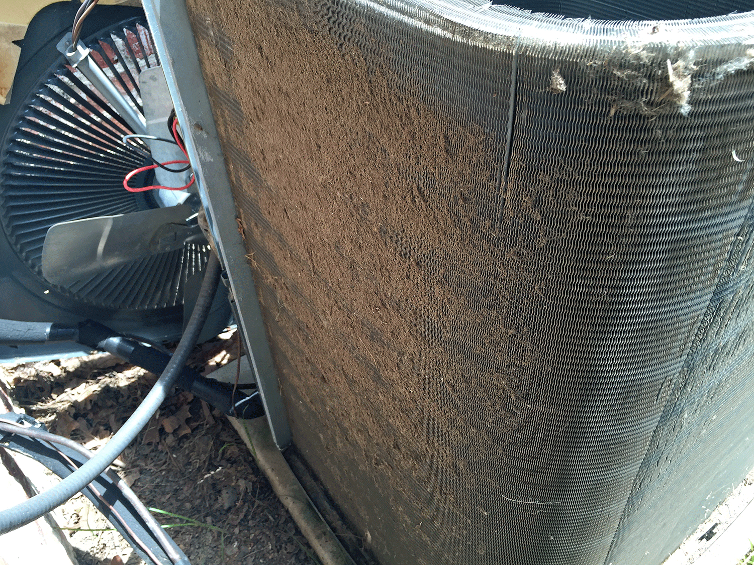 Air conditioner dirty condenser coil that needs cleaning