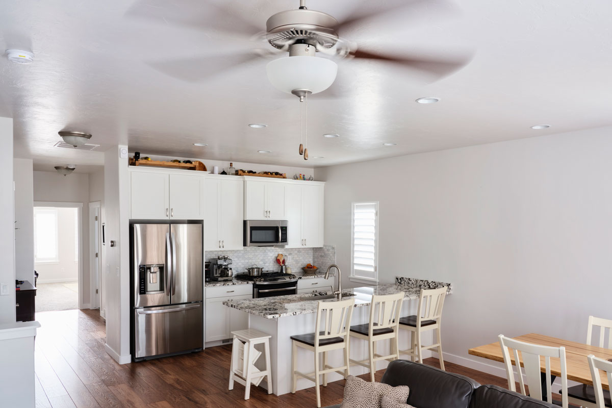 American residential home in the kitchen with its set-up ceiling fan