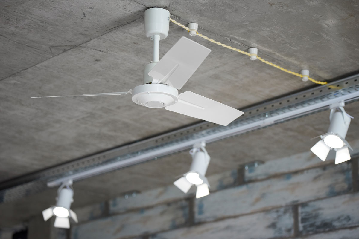 Loft Style White fan under the concrete ceiling