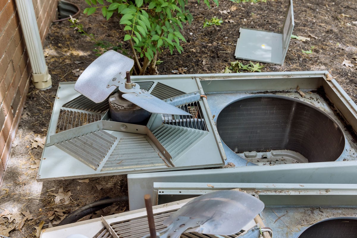 Open air conditioner outdoors need service, repair and clean equipment
