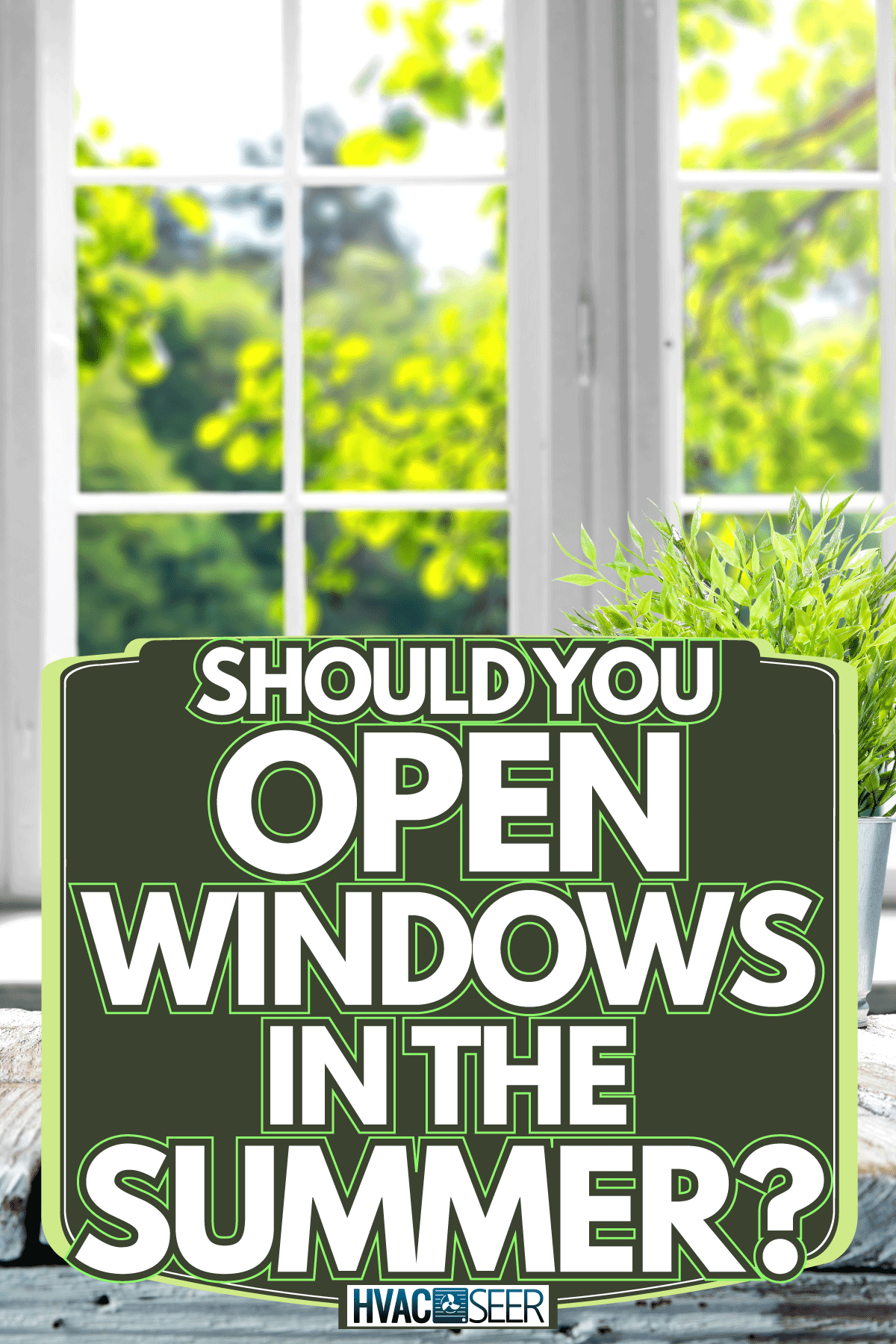 Summer time or spring time outside the window with green leafy plants outside, Should You Open Windows In The Summer?