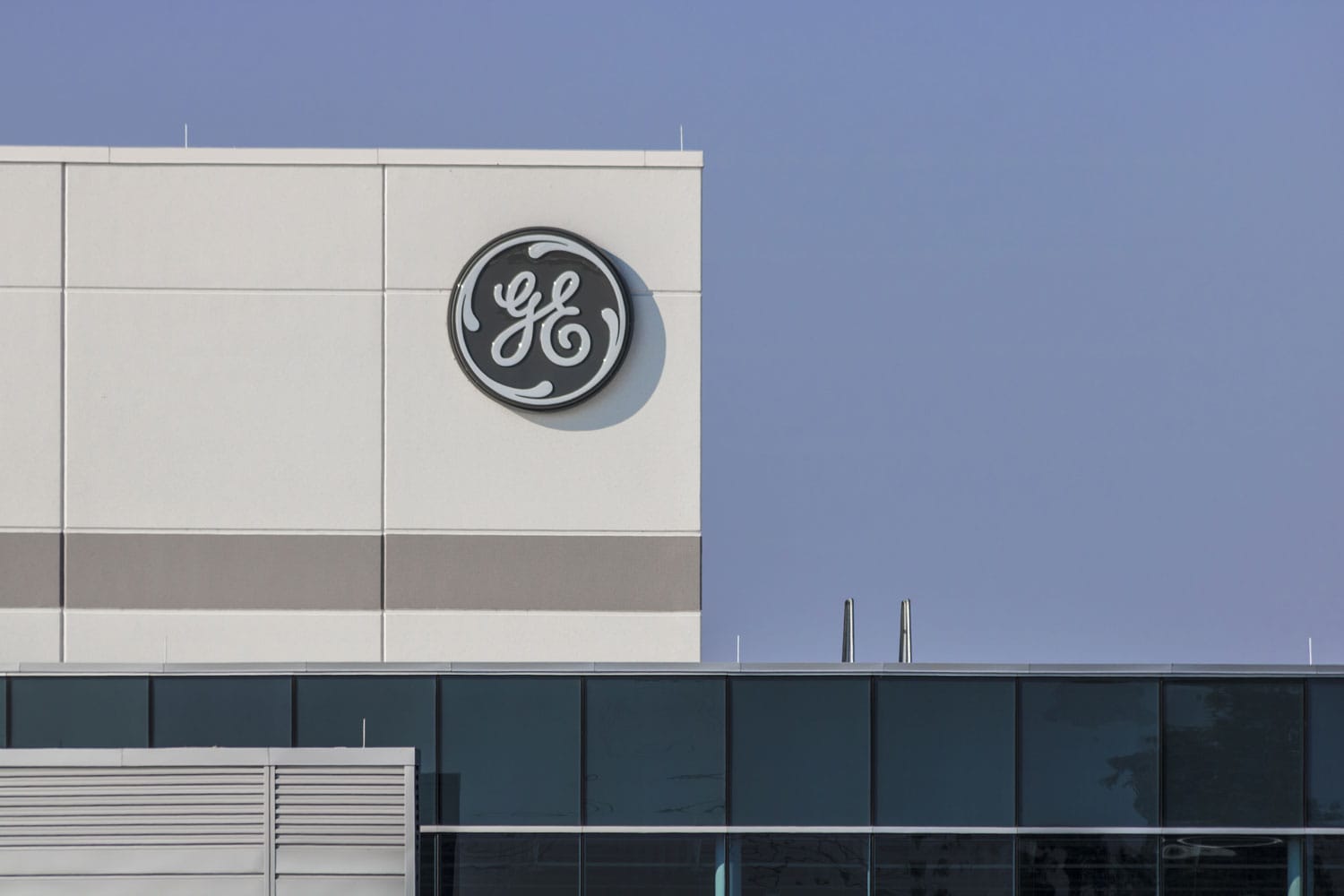 The GE logo on the top of the GE factory