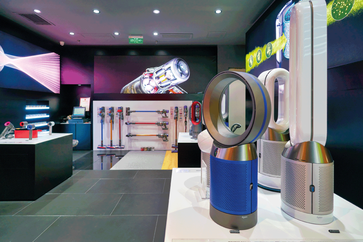 dyson fan on display at a dealership. How To Clean A Dyson Fan