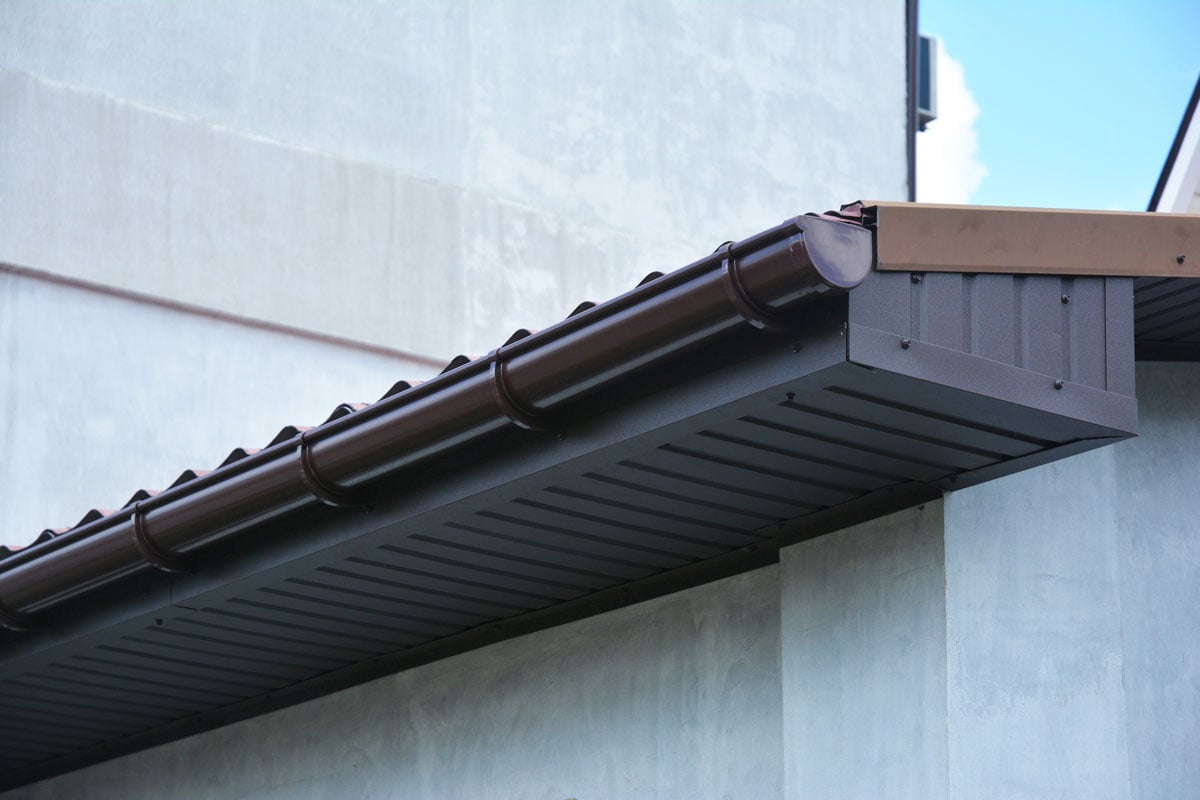 house plastic roof gutter with soffit and fascia board