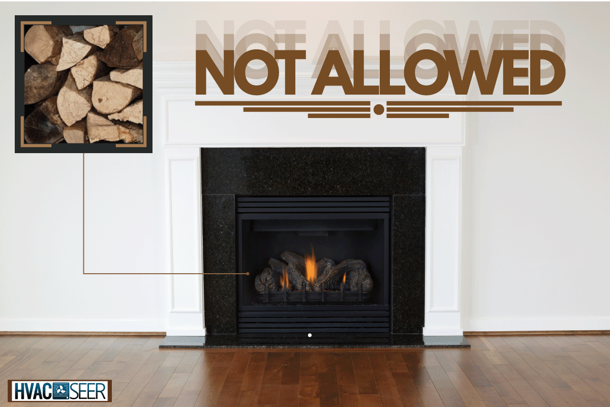 a natural gas fireplace with a white mantle, Can You Burn Wood In A Gas Fireplace?