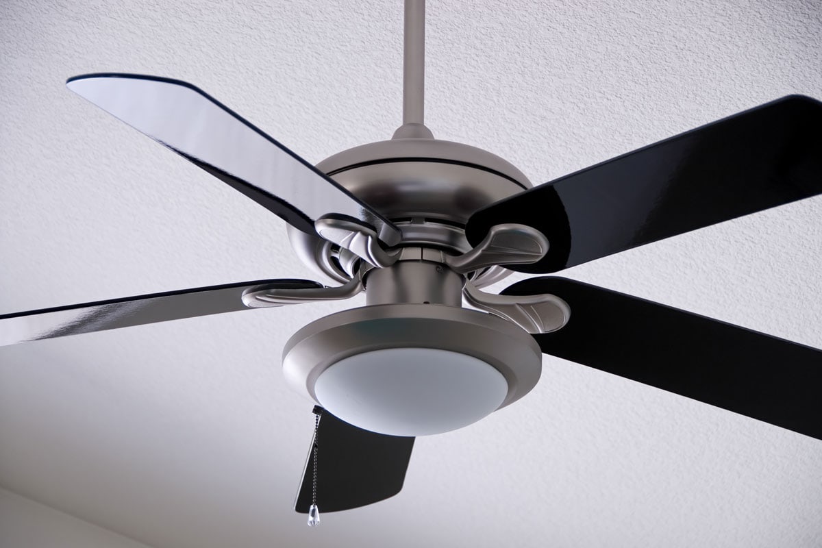 Classic ceiling fan with blalck and white design