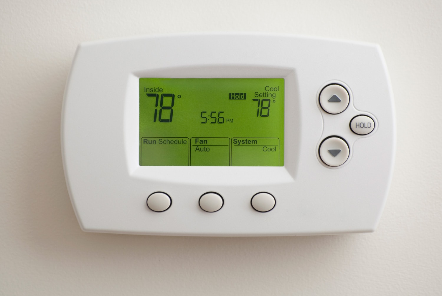 Digital Thermostat set to 78 degrees Fahrenheit. Saved with clipping path