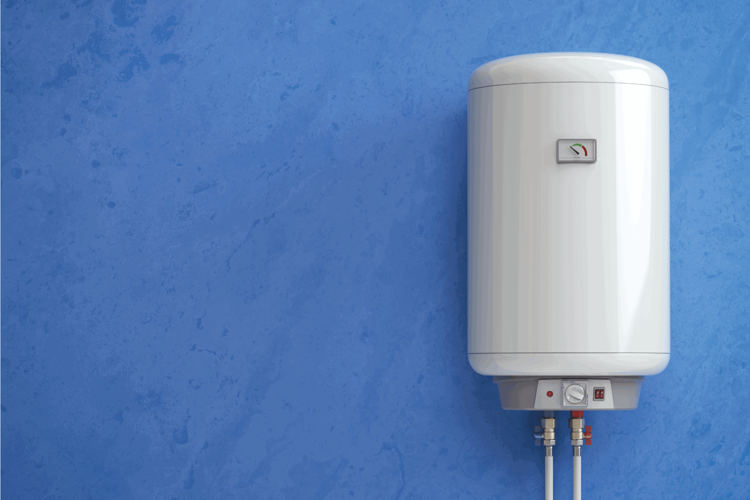 Electric boiler, water heater on the blue wall.